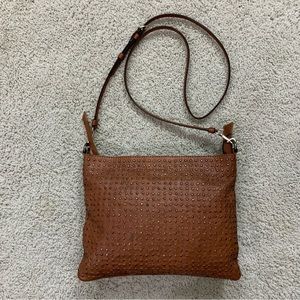 PLATANIA Caramel LEATHER Studded CROSSBODY Messenger BAG Purse   ITALY